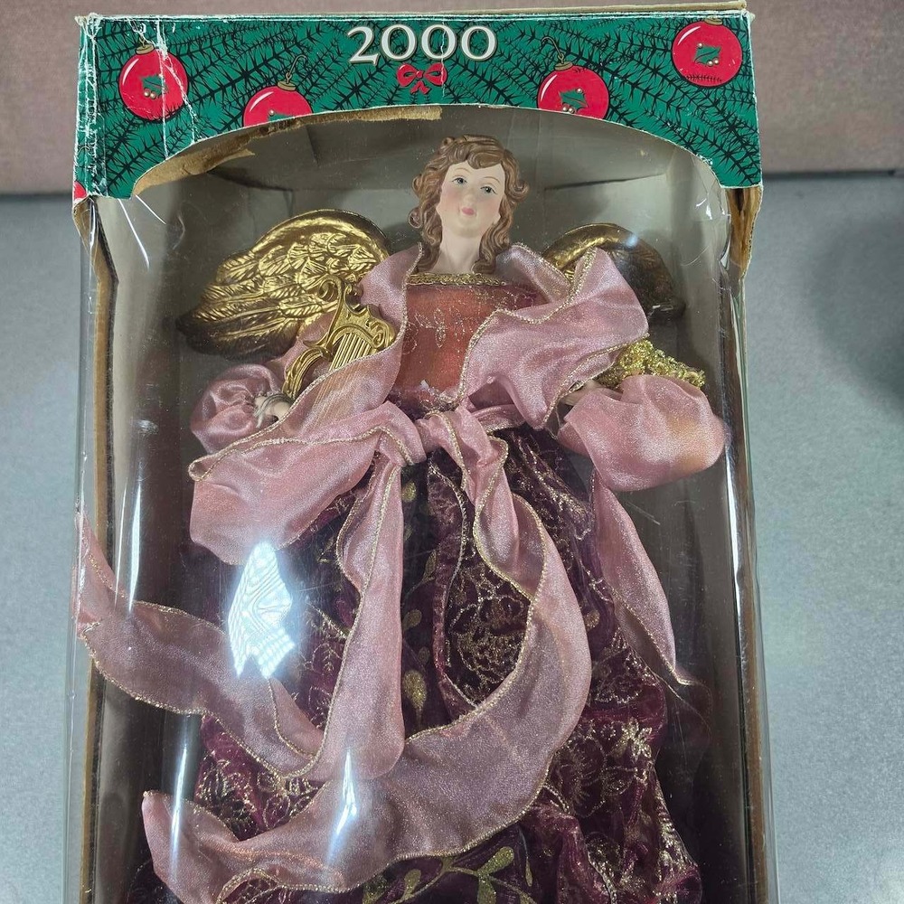 Holiday Collection 2000 Angel Tree Topper Burgundy Gold Pink Porcelain Excellent
